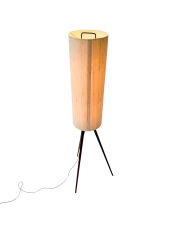 Mid-Century Modern Teak Tripod Floor Lamp with Reupholstered Shade